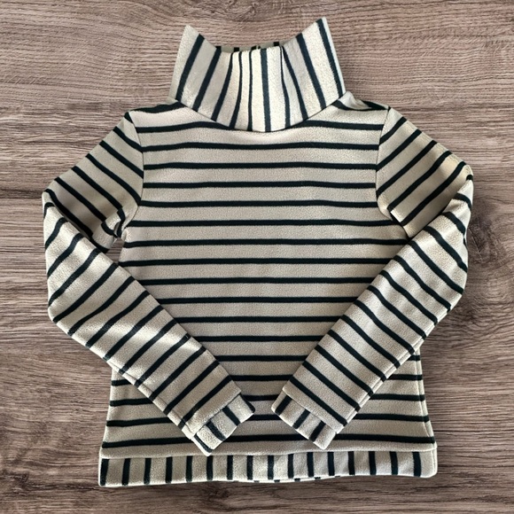 Dudley Stephens Park Slope Turtleneck Mariner Stripe Khaki Black Vello Fleece XS - Picture 2 of 10